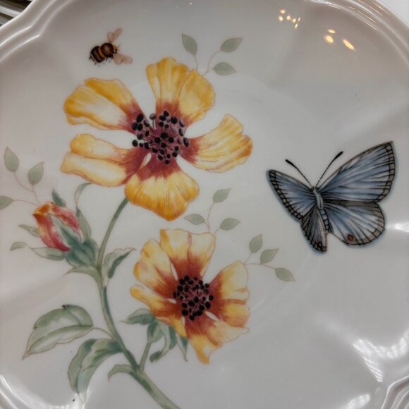 Vintage Lenox Butterfly Meadow Floral Butterfly Ceramic 6" Snack Plates Set of 8 - Picture 10 of 16